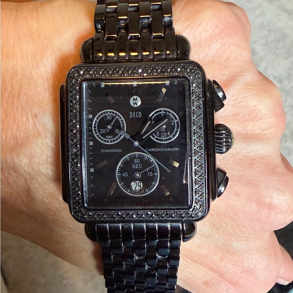 Michele Deco Diamond Chronograph Black On Black Women’s’ Watch